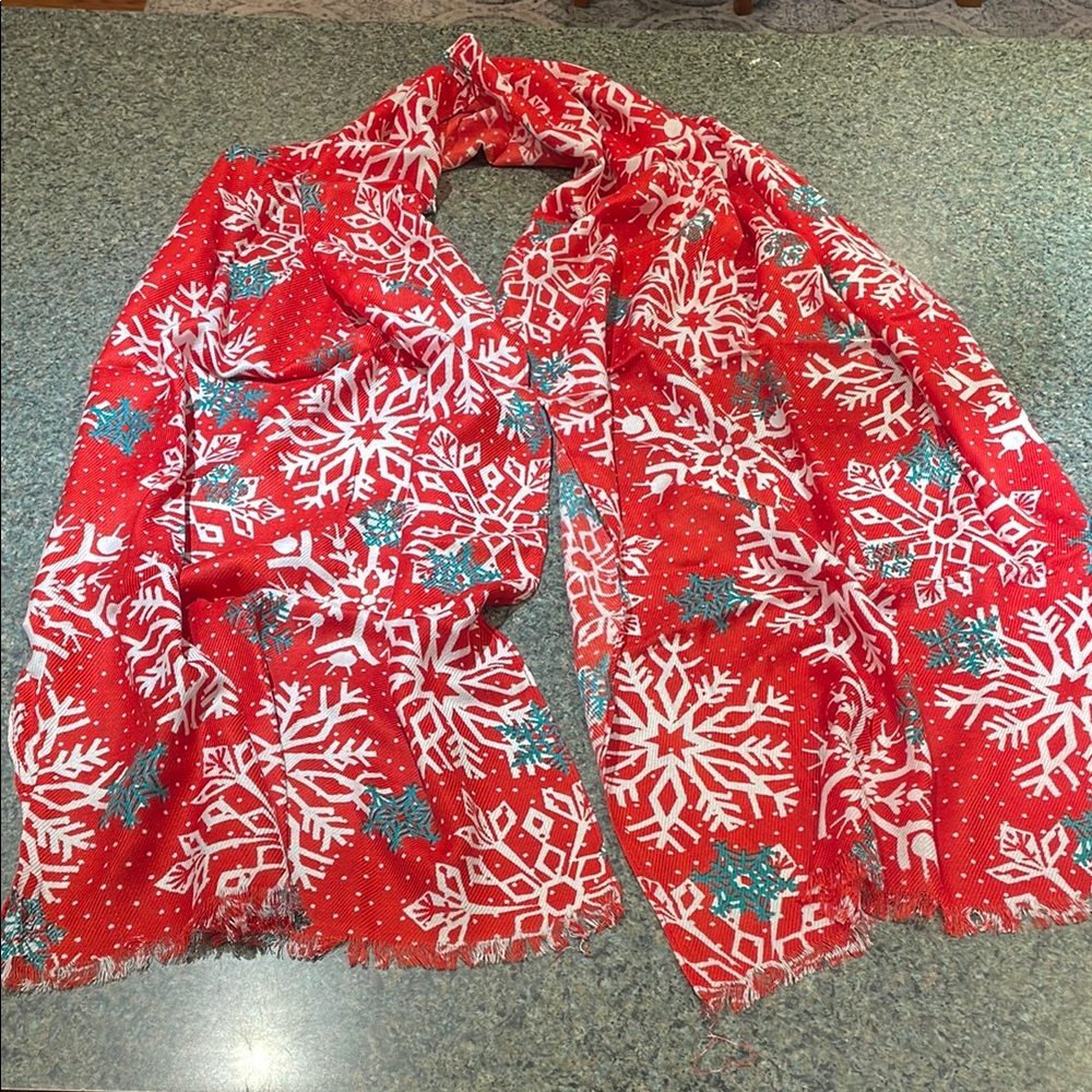 Festive Red Snowflake Scarf